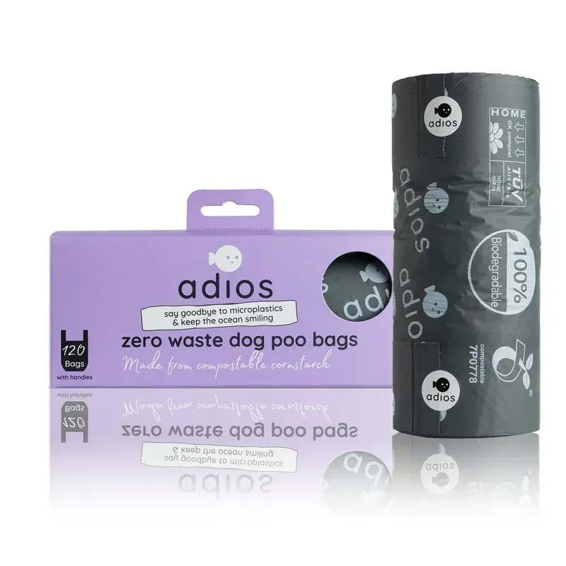 Adios Single Roll x 120 Bags Handle On A Roll Jumbo Poo Bags in Grey