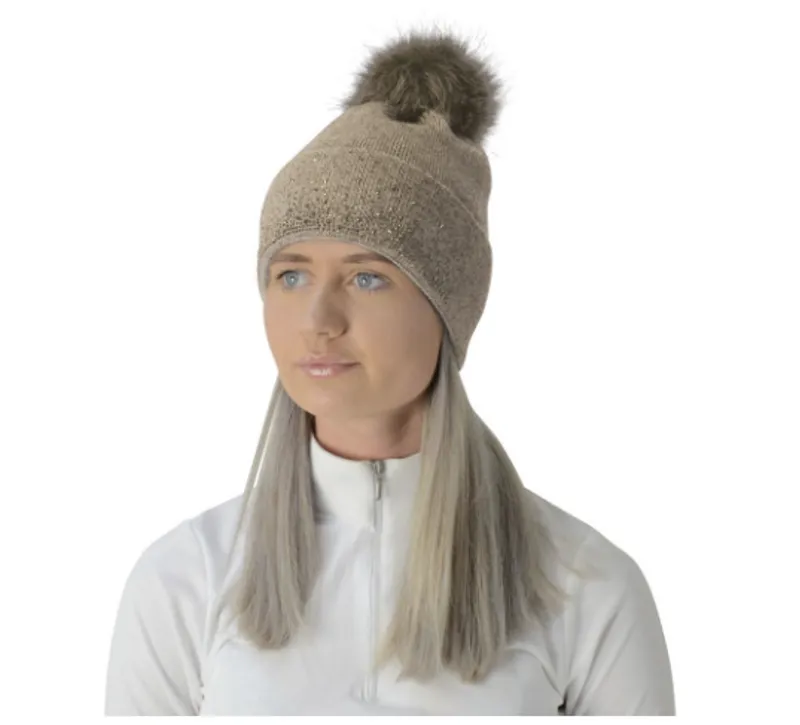 Hy Equestrian Alaska Diamante Bobble Hat in Beige/Gold