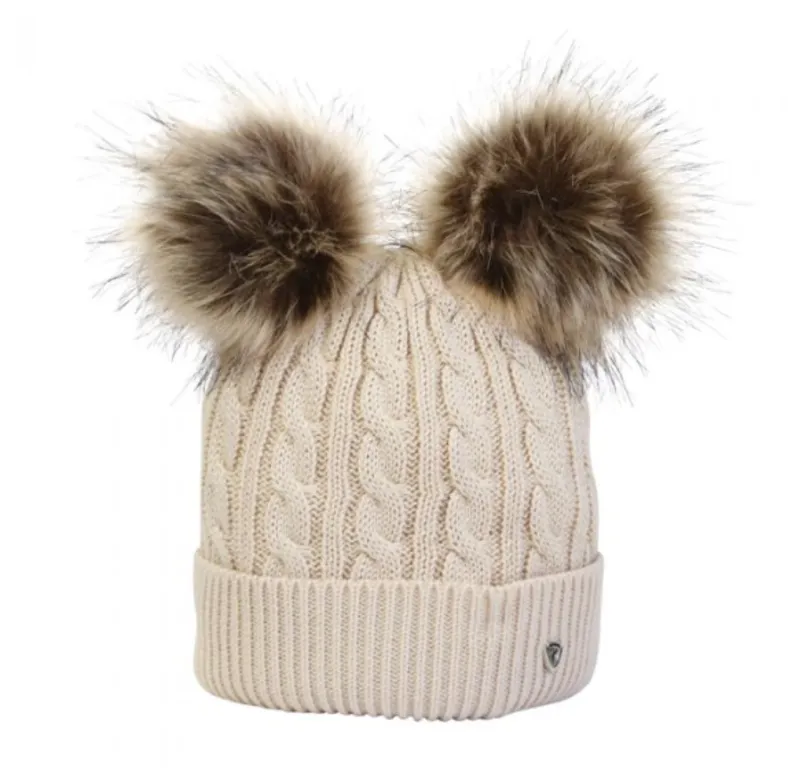 Hy Equestrian Morzine Children's Bobble Hat in Beige