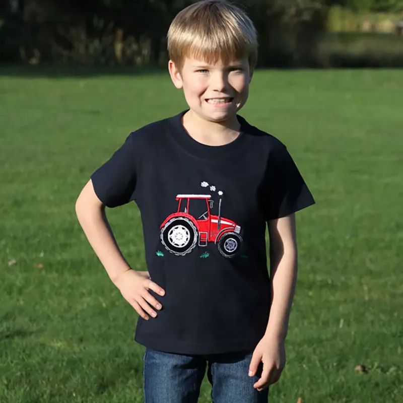 British Country Collection Big Red Tractor Children's T-Shirt in Navy