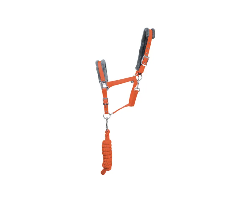 Hy Sport Active Head Collar & Lead Rope - - Terracotta Orange/Grey pony