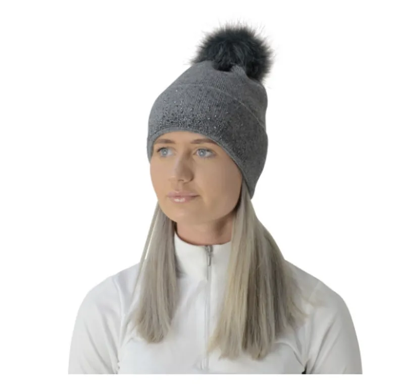 Hy Equestrian Alaska Diamante Bobble Hat in Grey/Black