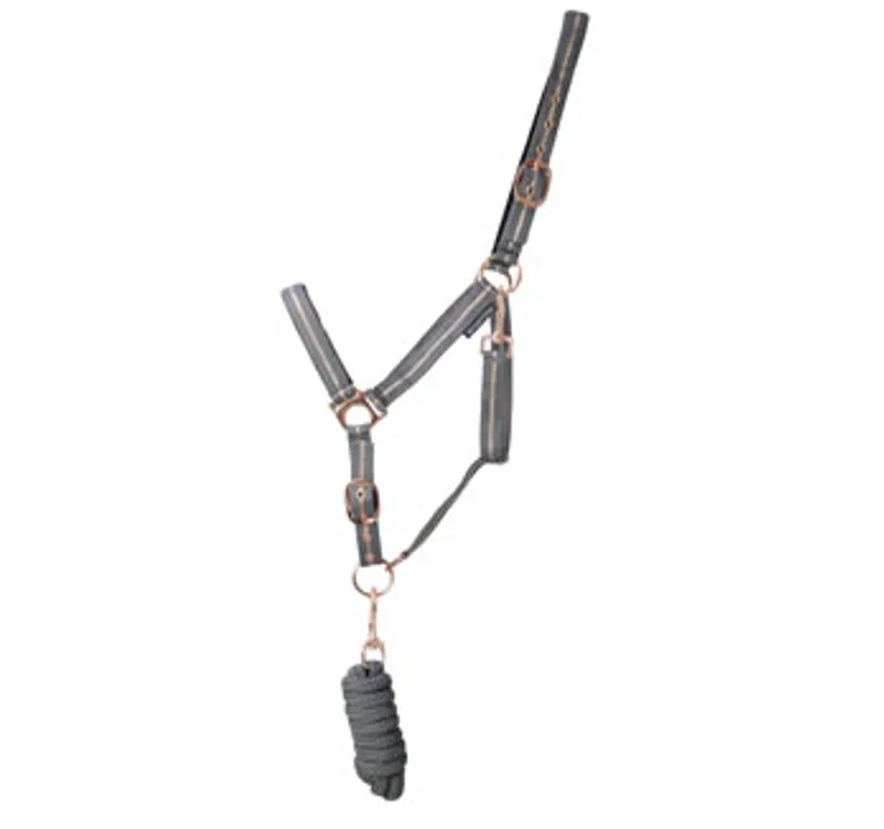 Hy Equestrian Rose Glitter Head Collar and Lead Rope Set in Grey