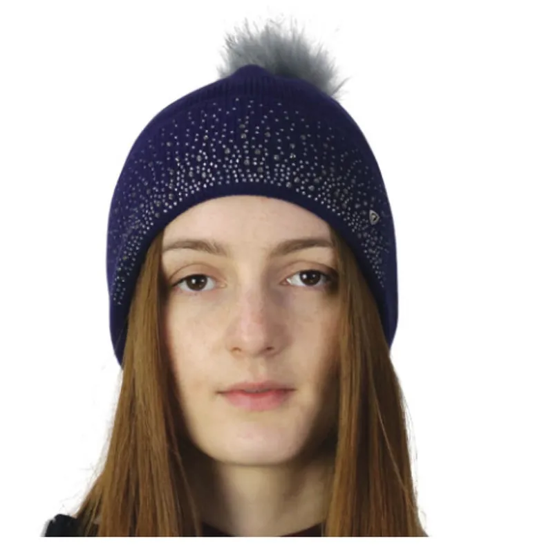 Hy Equestrian Synergy Diamante Bobble Hat in Navy
