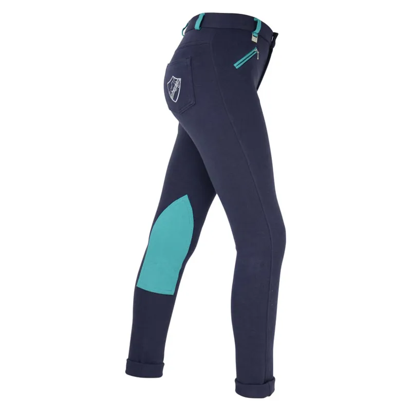 Hy Equestrian Belton Children's Jodhpurs in Navy/Teal