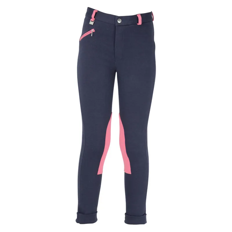 Hy Equestrian Belton Children's Jodhpurs in Navy/Pink