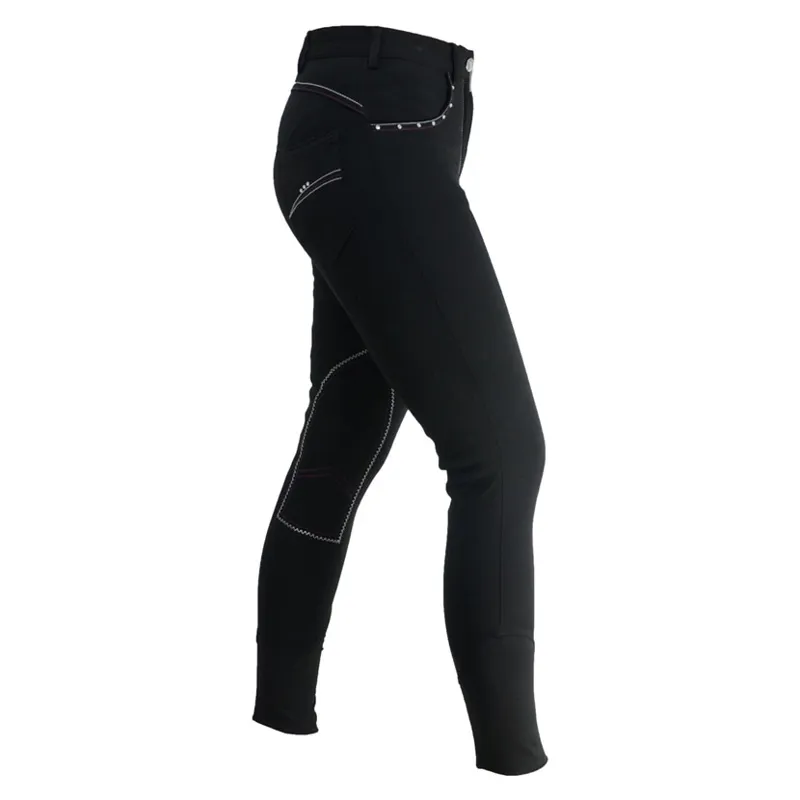 Hy Performance Diamante Ladies Breeches in Black/Berry-1