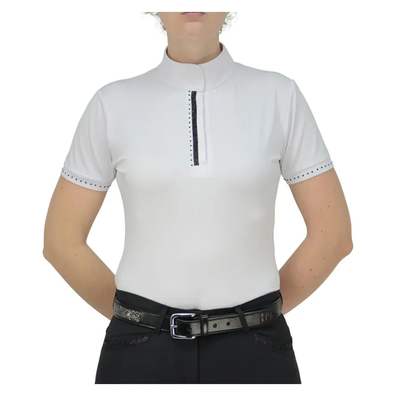 Hy Fashion Ladies Roka Show Shirt in White/Black Crystal