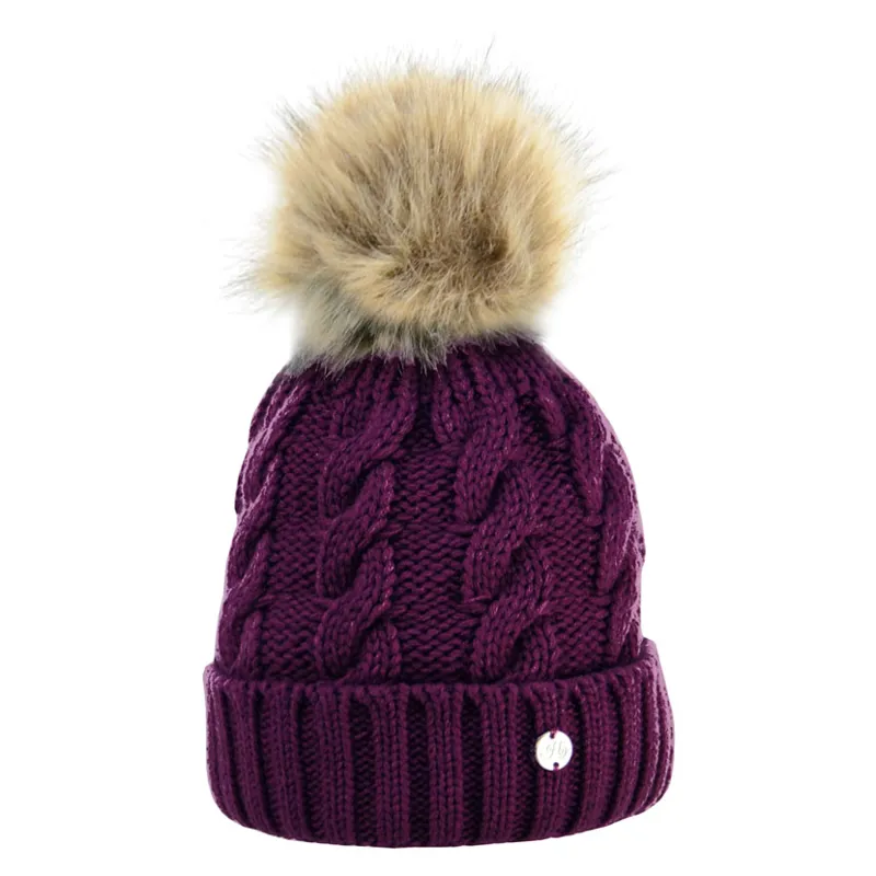 Hy Equestrian Melrose Cable Knit Bobble Hat in Purple