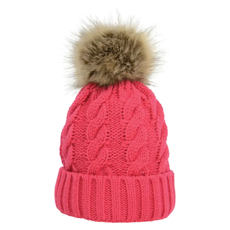 Hy Equestrian Melrose Cable Knit Bobble Hat in Raspberry