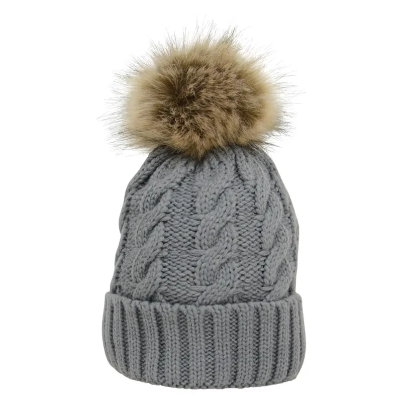 Hy Equestrian Melrose Cable Knit Bobble Hat in Grey