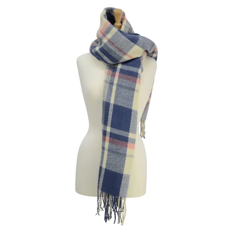 Hy Equestrian Ladies Supersoft Tartan Scarf in Soft Blue/Cream/Peach one size