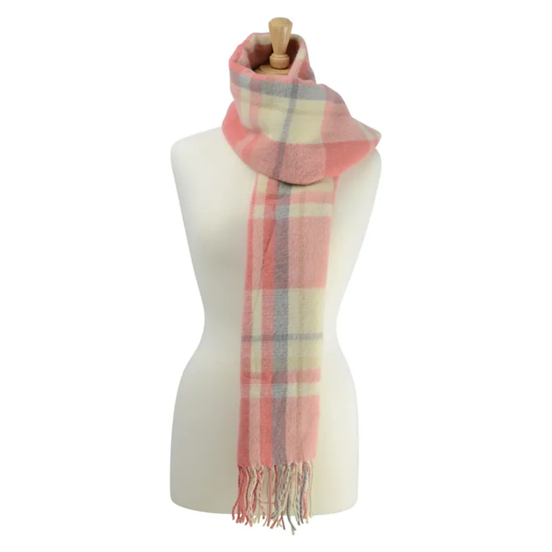 Hy Equestrian Ladies Supersoft Tartan Scarf in Coral/Grey