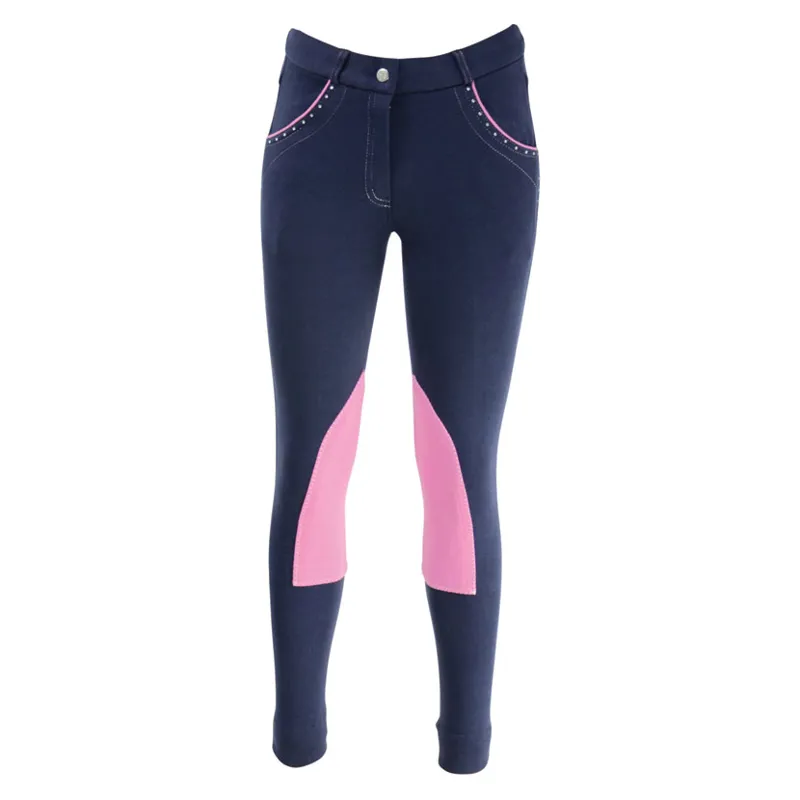 Hy Equestrian Darcy Diamante Mizs Jodhpurs - - Navy/Pink 32