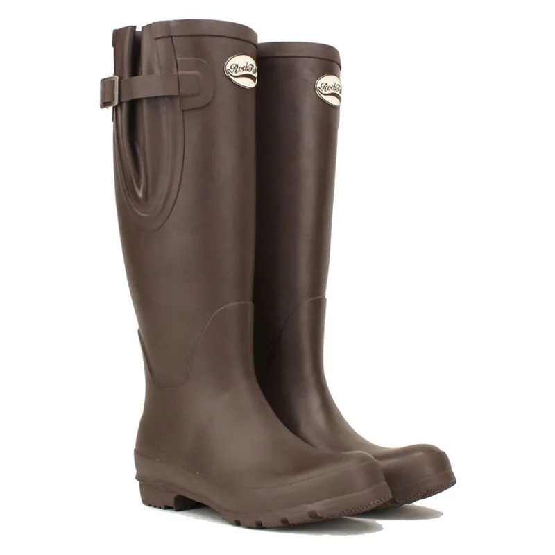 Rockfish Women's Tall Adjustable Matt Wellington Boots in Dark Chocolate