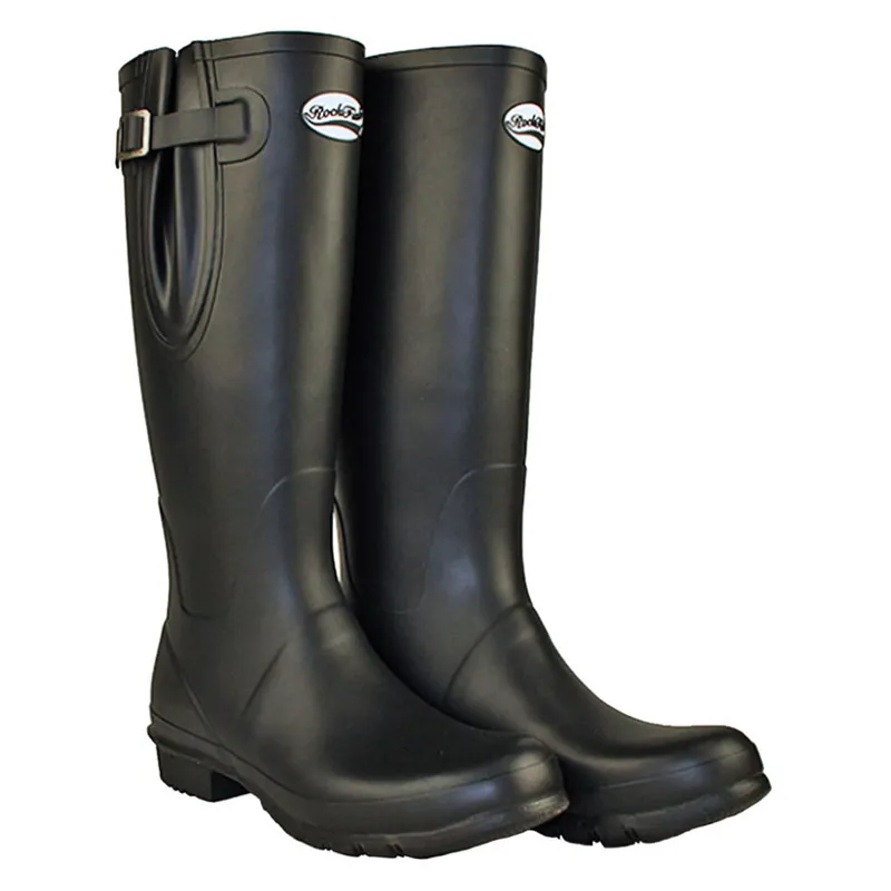 Rockfish Women's Lined Tall Adjustable Matt Wellington Boots in Black-1
