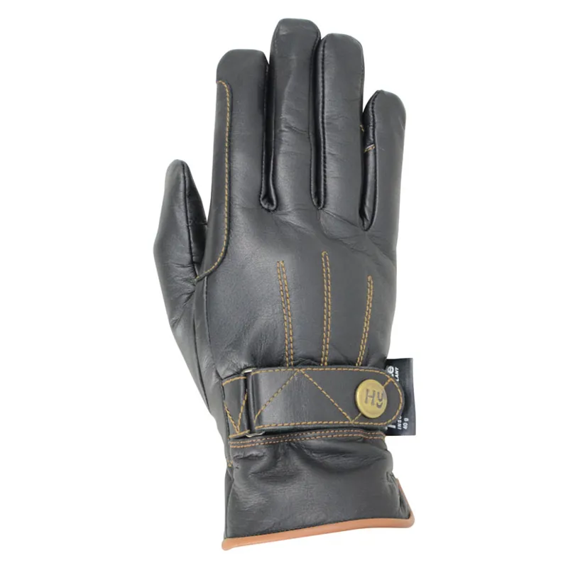 Hy Equestrian Thinsulate Leather Winter Gloves in Black/Tan