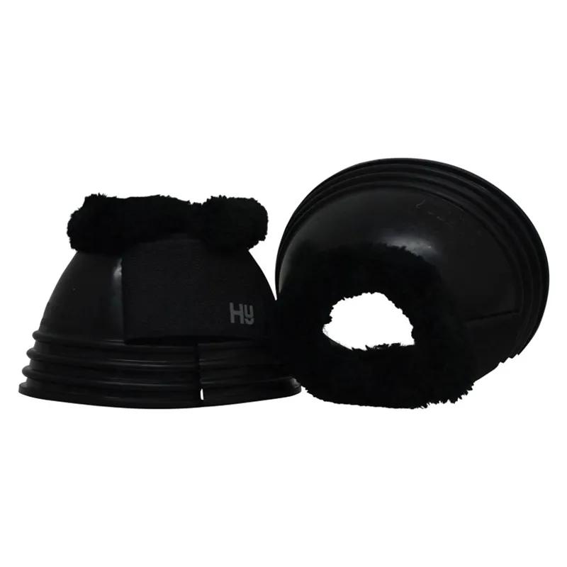 Hy Equestrian Ringed Fleece Topped Over Reach Boots in Black-2