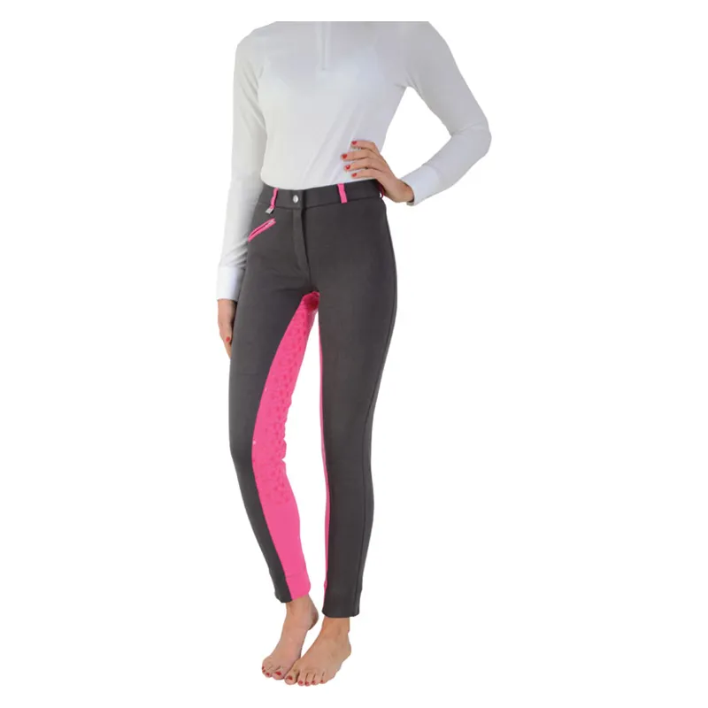 Hy Performance Saxby Silicone Jodhpurs in Anthracite Grey/Cerise