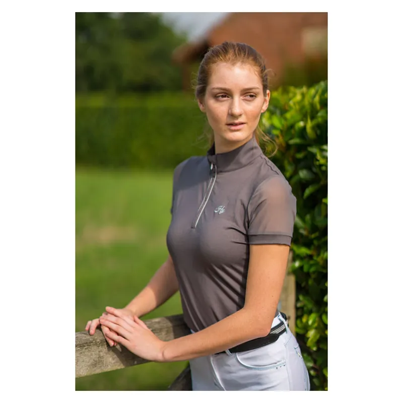 Hy Fashion Maddie Mesh Sleeved Show Shirt in Grey