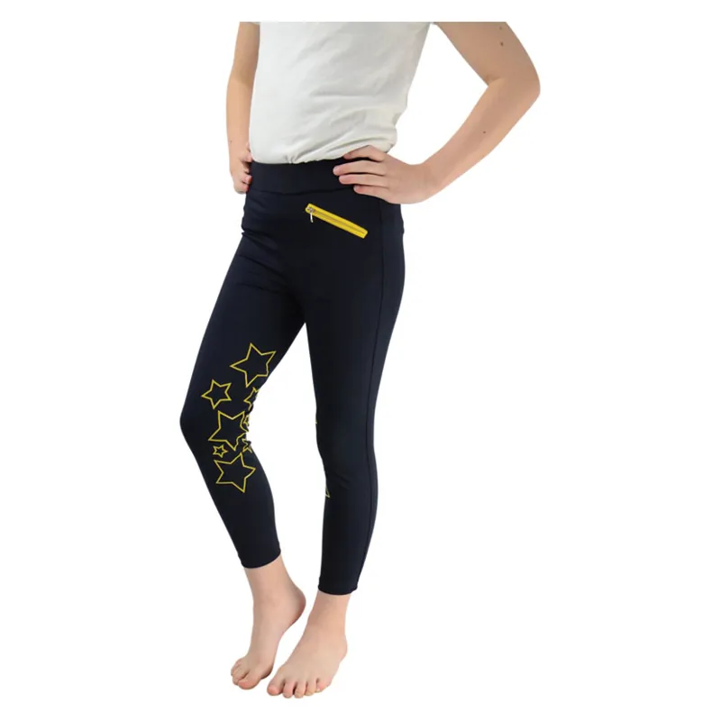 Hy Equestrian Stella Children's Riding Tights in Navy/Yellow
