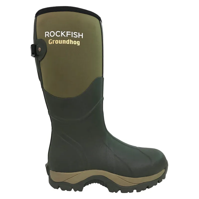 Rockfish Neoprene Lined Groundhog Wellington Boots in Olive Green-2