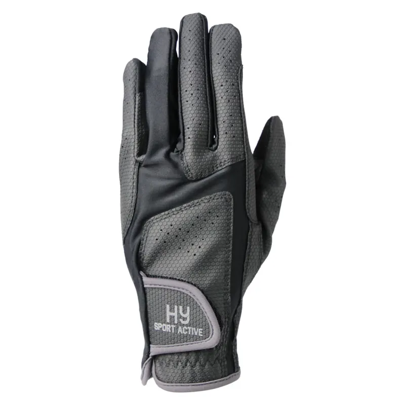 Hy Sport Active Riding Gloves in Black/Pencil Point Grey