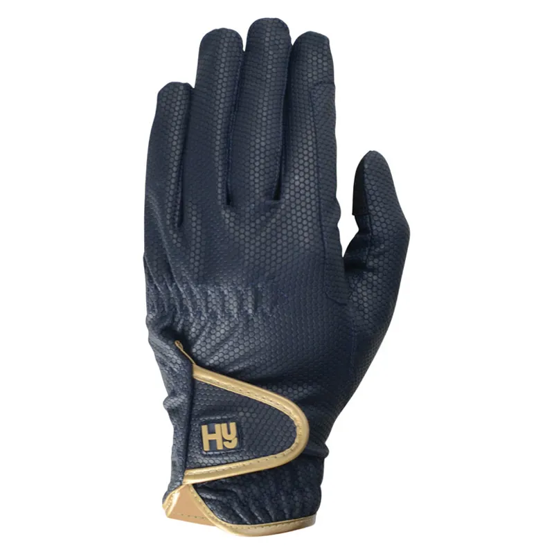 Hy Equestrian Cottenham Elite Riding Gloves in Navy/Gold