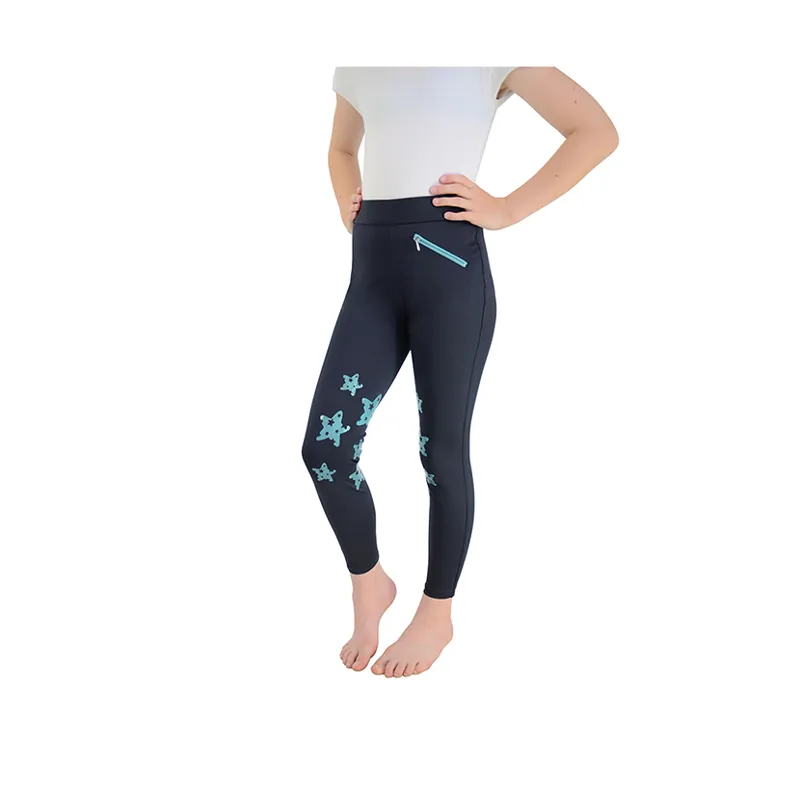 Hy Equestrian Theodora Children's Riding Tights in Navy/Teal