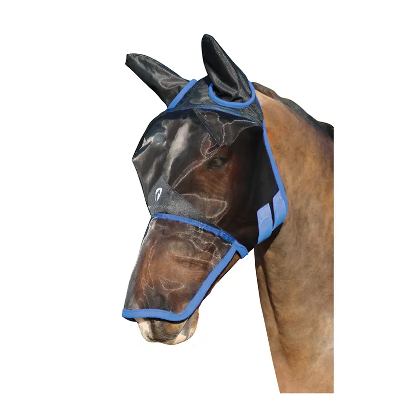Hy Equestrian Mesh Full Mask with Ears and Nose in Black/Palace Blue