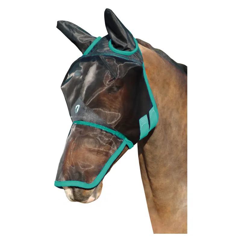 Hy Equestrian Mesh Full Mask with Ears and Nose in Black/Teal
