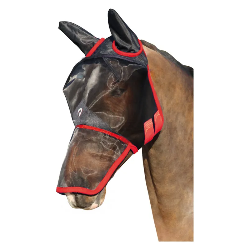 Hy Equestrian Mesh Full Mask with Ears and Nose in Black/Red