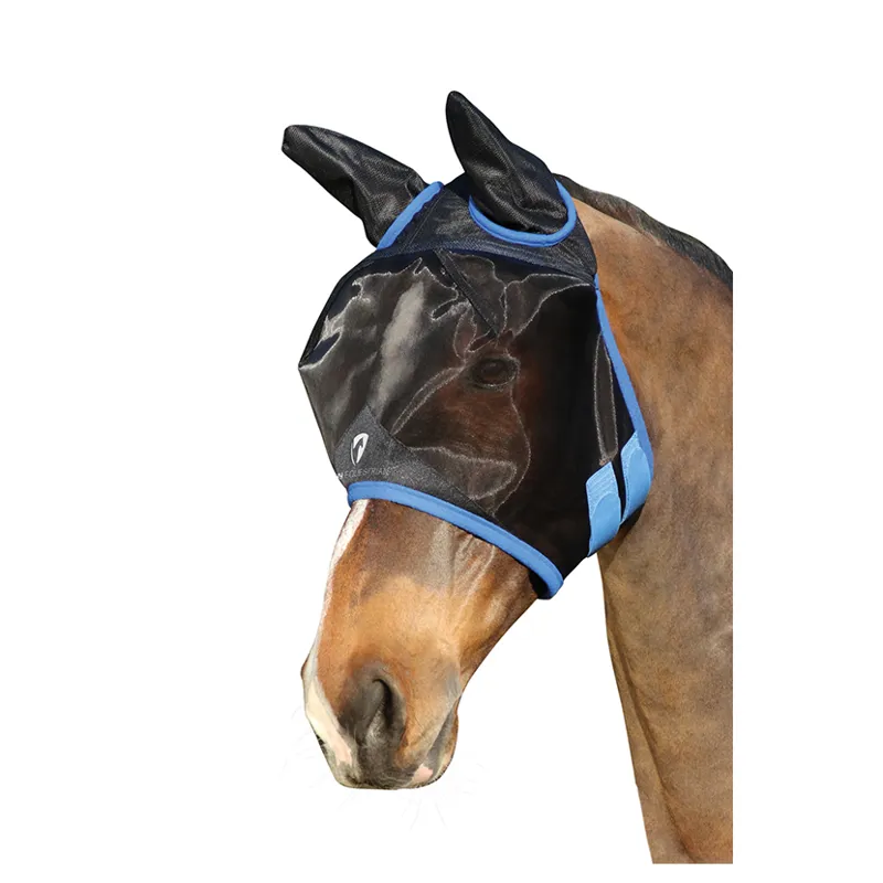 Hy Equestrian Mesh Half Mask With Ears in Black/Palace Blue