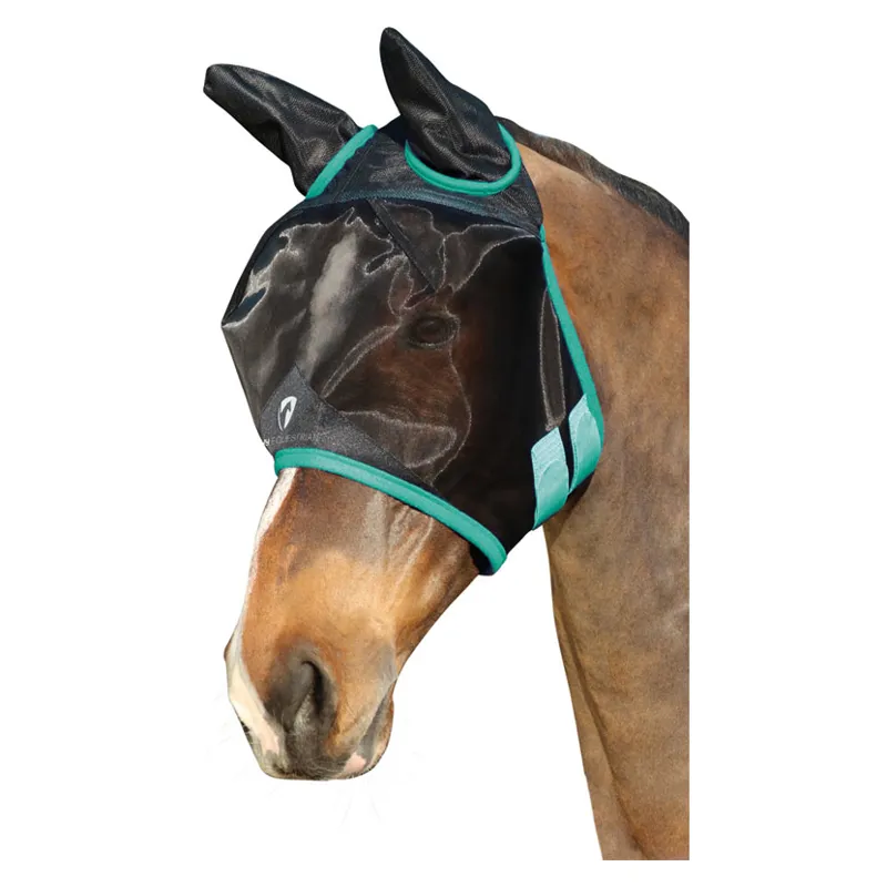 Hy Equestrian Mesh Half Mask With Ears in Black/Teal