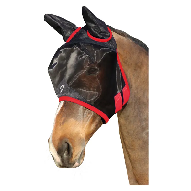 Hy Equestrian Mesh Half Mask With Ears in Black/Red
