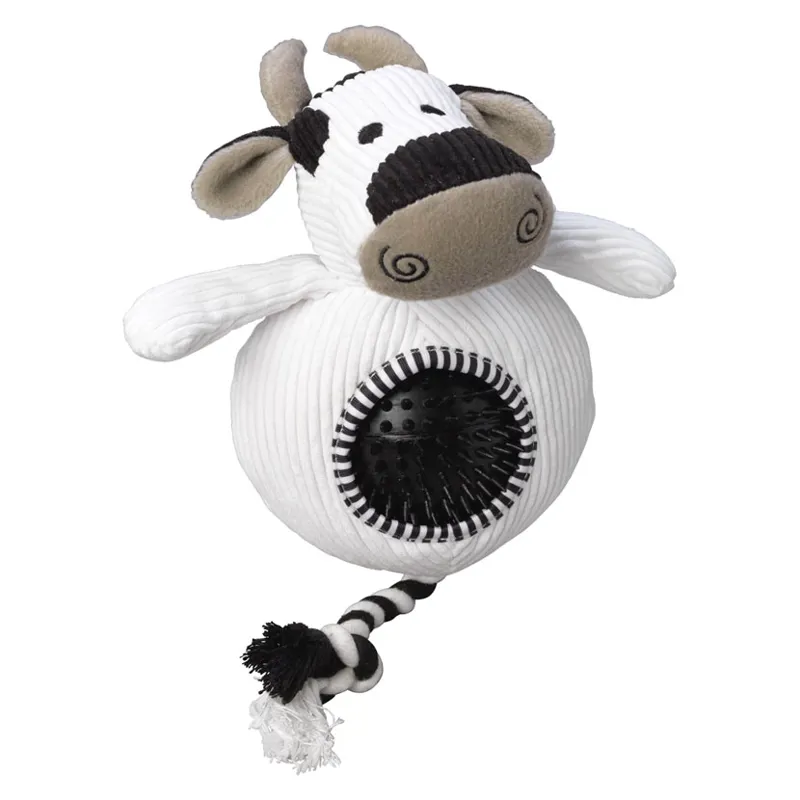 House of Paws Cord Toy with Spiky Ball - Cow
