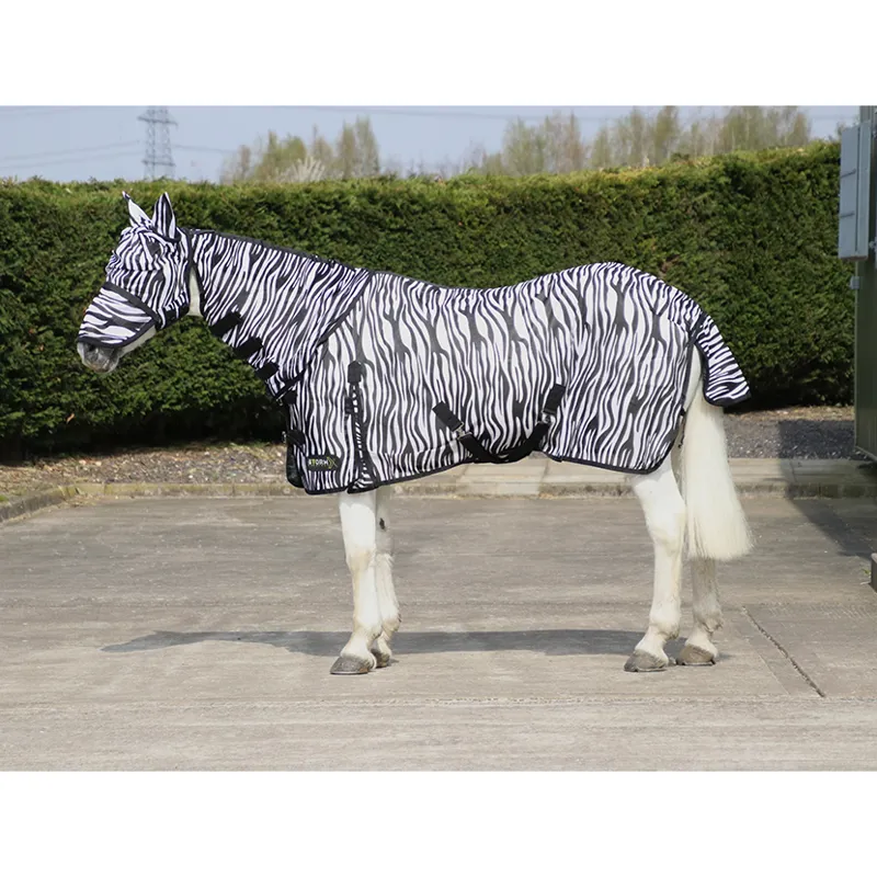Hy Equestrian Zebra Fly Mask With Ears And Detachable Nose - - Black/White pony