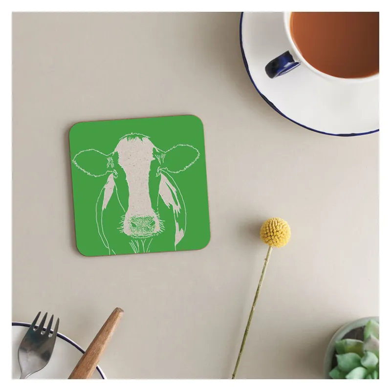 Deckled Edge 6-pack Melamine Coasters - Cow