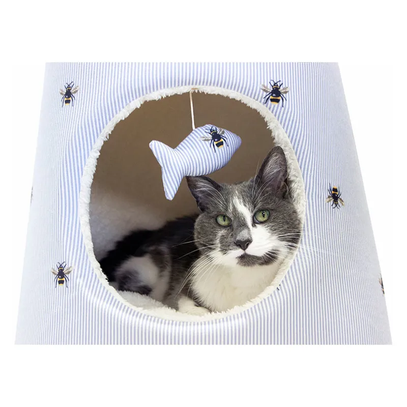 Joules Cat Hideaway in Ticking Bee-1