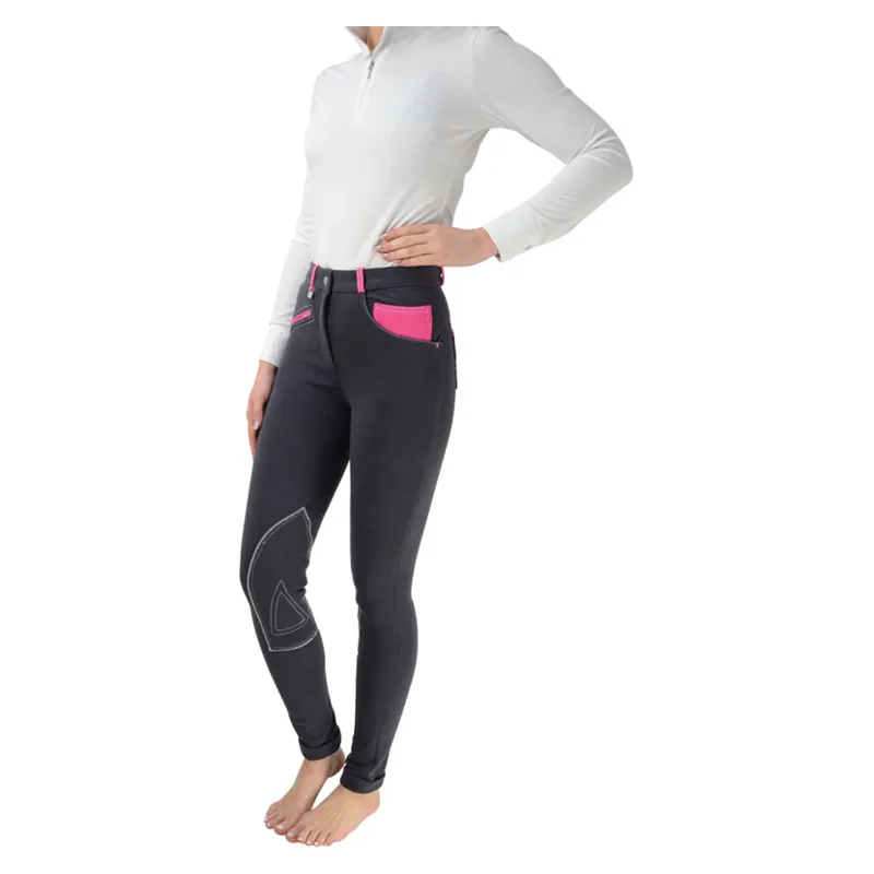 Hy Equestrian Diesel Ladies Jodhpurs in Charcoal/Pink