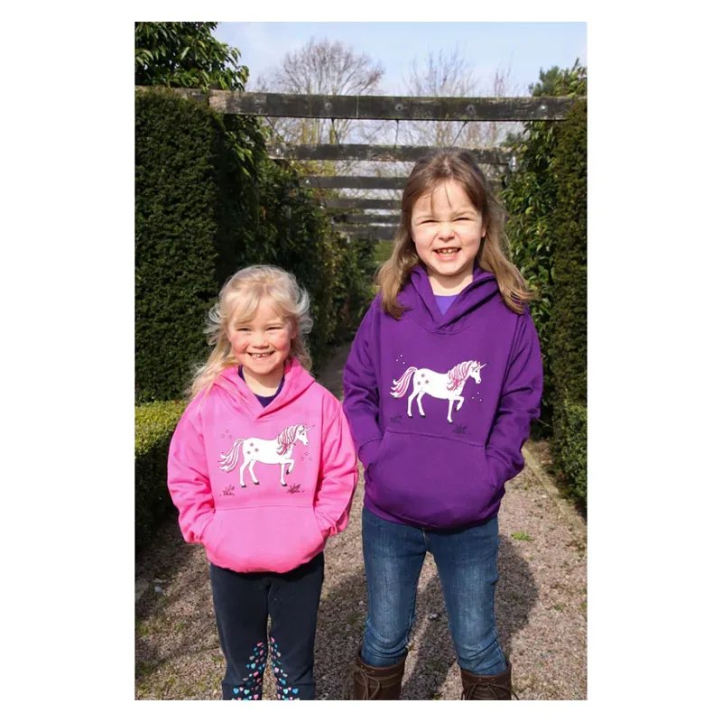 British Country Collection Age 3-4 Dancing Unicorn Childs Hoodie in Pink