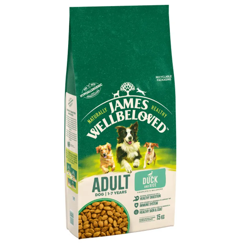 James Wellbeloved JWB Duck and Rice Dog Kibble Adult Maint 15kg