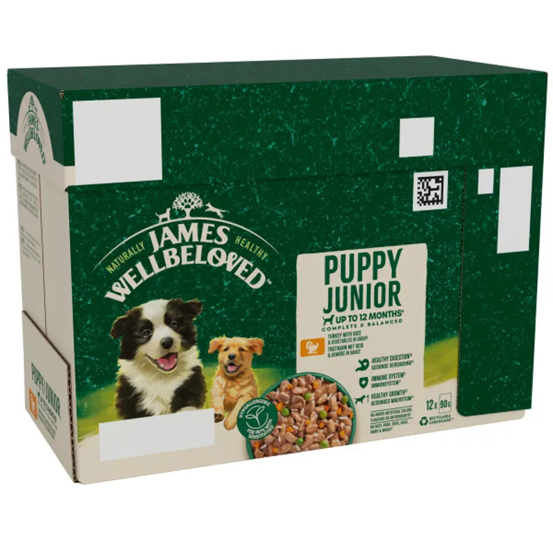 James Wellbeloved JW Puppy Turkey Rice Grvy Pch 4x12x90g
