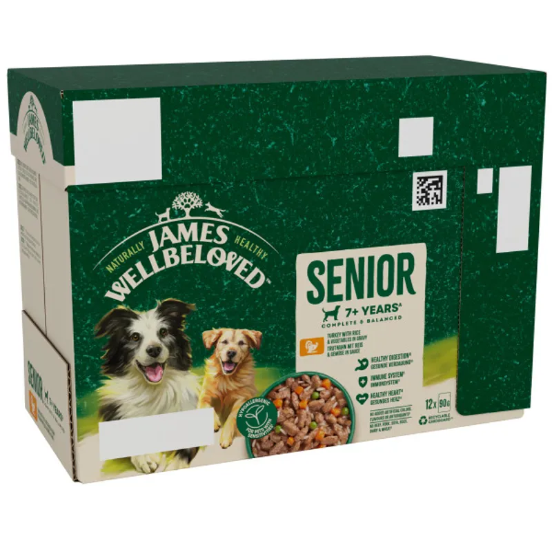 James Wellbeloved JW Dog Senior Turkey Grvy Pch 4x12x90g