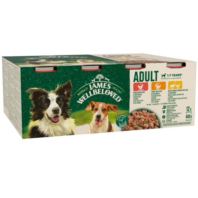 James Wellbeloved JW Dog Adult Trk/Lmb/Chk Tin 12x400g
