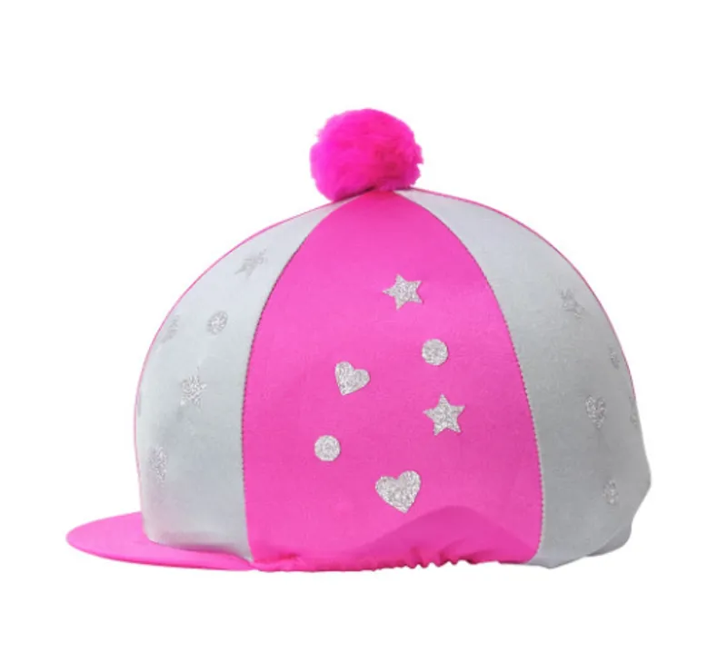 Hy Equestrian Glitter Magic Hat Cover in Silver/Hot Pink